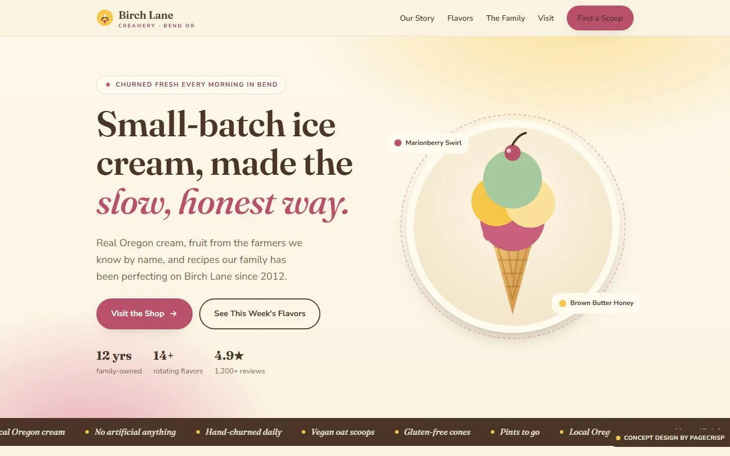 Birch Lane Creamery — concept website design by pagecrisp