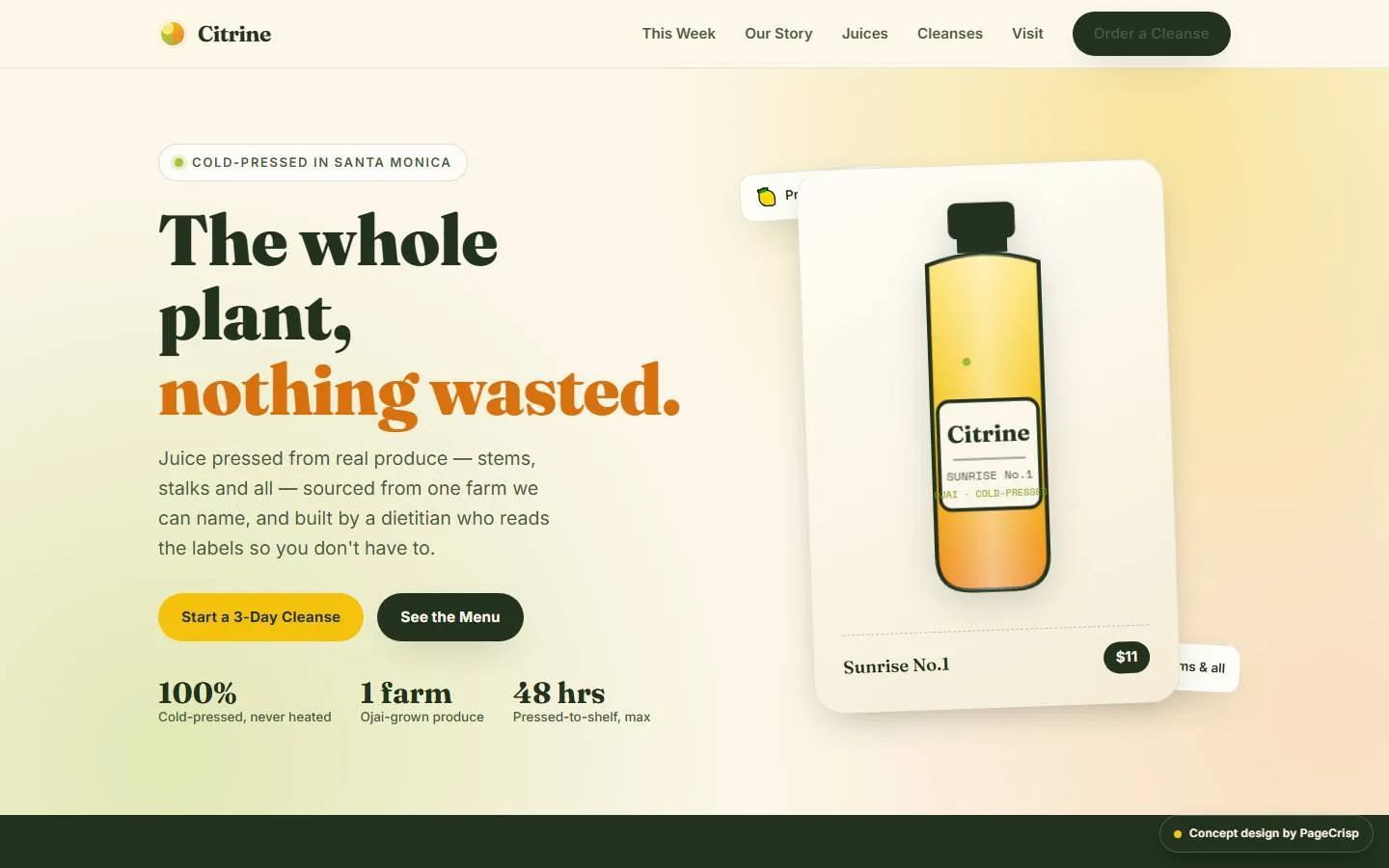 Citrine Juice — concept website design by pagecrisp