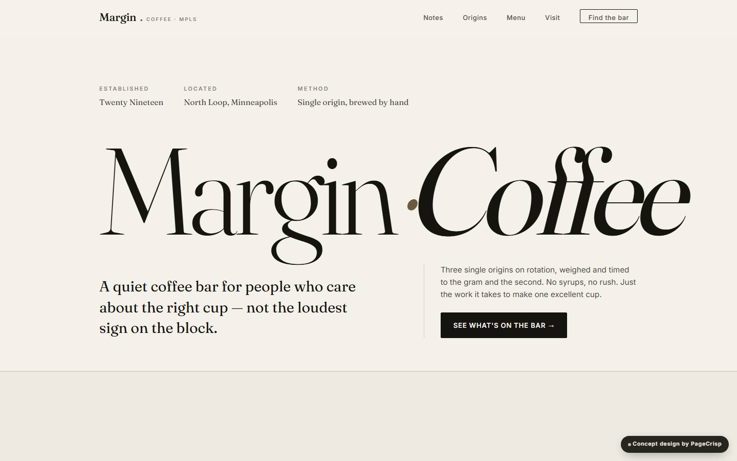 Margin Coffee — concept website design by pagecrisp