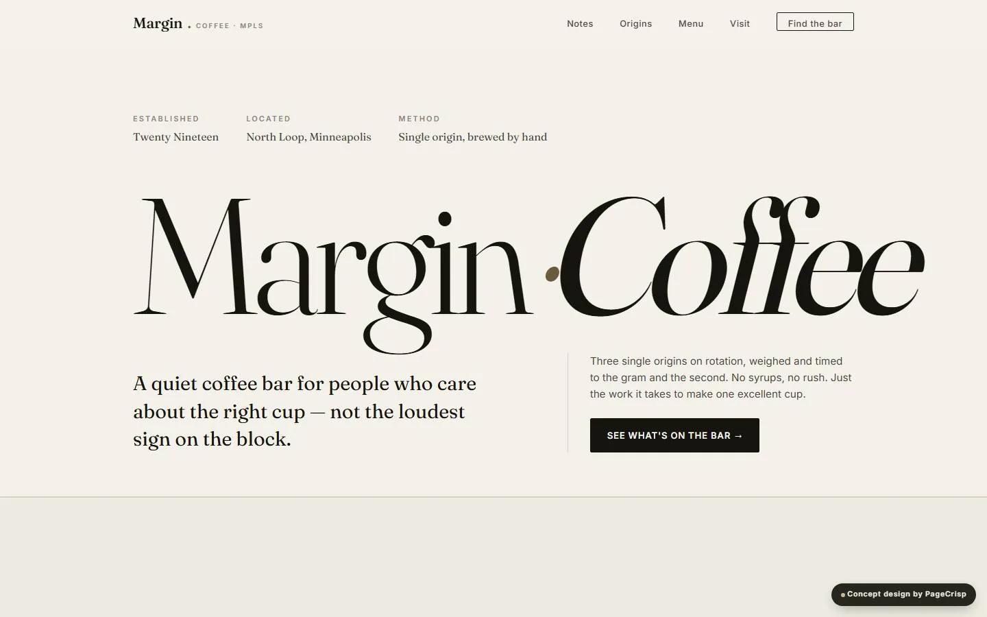 Margin Coffee — concept website design by pagecrisp