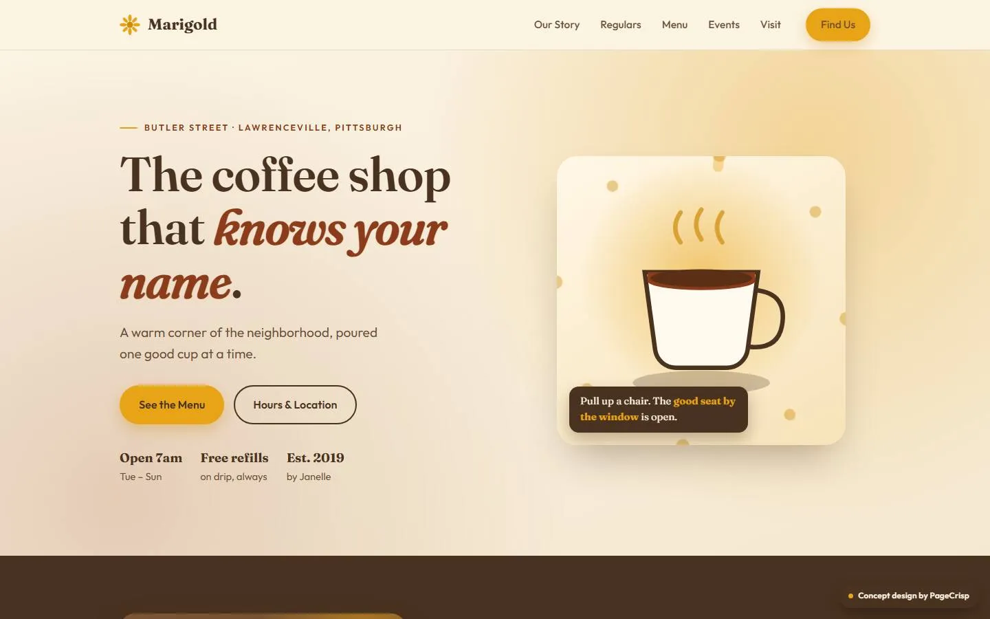 Marigold Coffee — concept website design by pagecrisp
