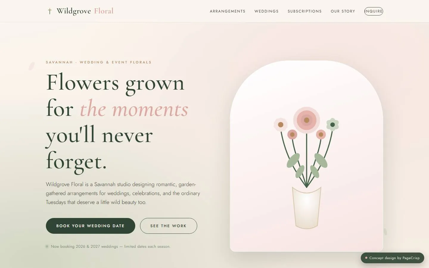 Wildgrove Floral — concept website design by pagecrisp